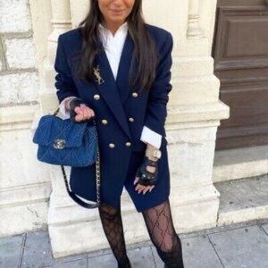 Zara Tailored Blazer with Buttons Navy Blue XS